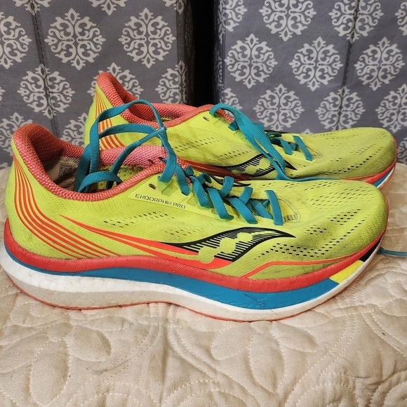 Saucony Women's Endorphin Pro Running Shoes - Yellow and Blue - Picture 1 of 5